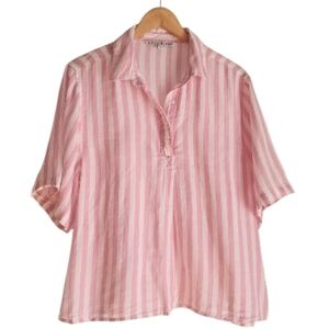 Lola River Pink and White Striped Short-sleeve Blouse‎ M